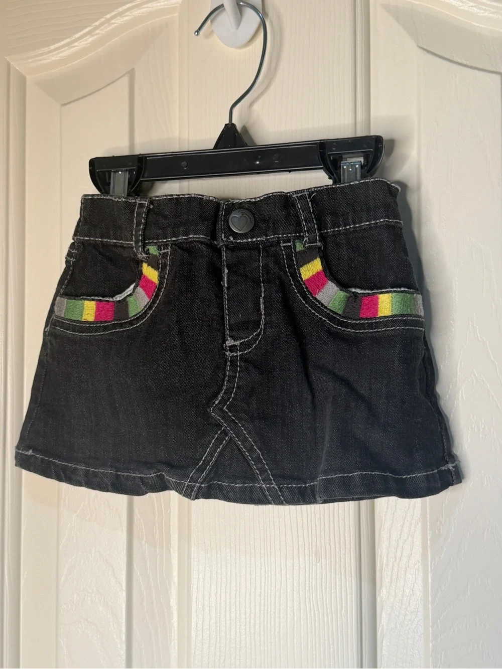 Gymboree Black Denim Skirt with Bright Striped Pocket Detail
